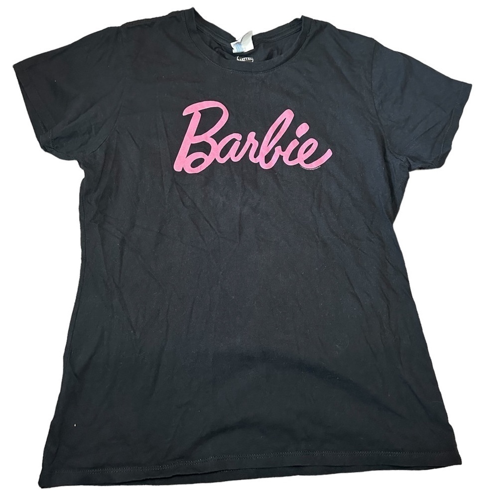 Barbie Black T Shirt Mattel/Port and Company Womens Large Pink Print
